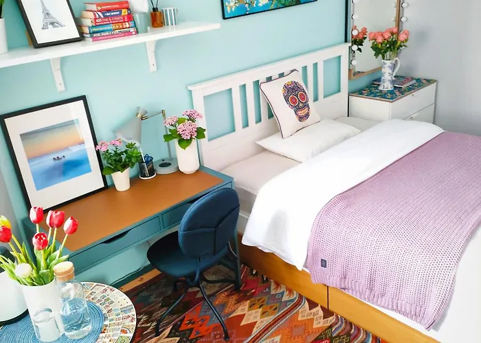 A Private Bedroom With Art Style Located In The City Center